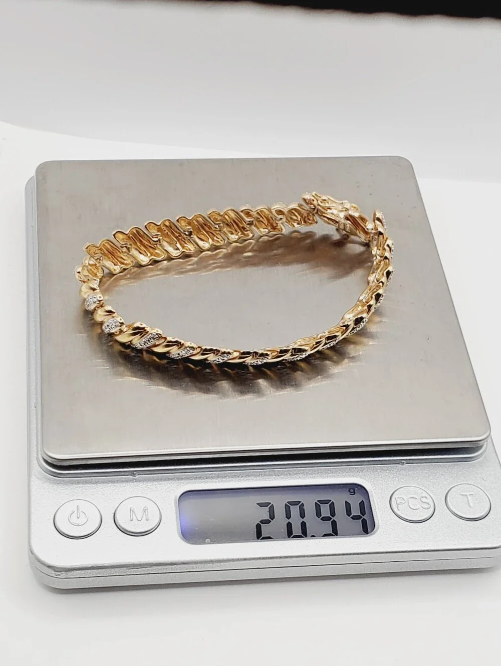 Genuine Diamond Yellow Gold and 925 Silver Twisted Pave Bracelet